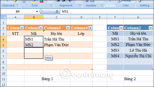 How to automatically display names when entering code in Excel Picture 6