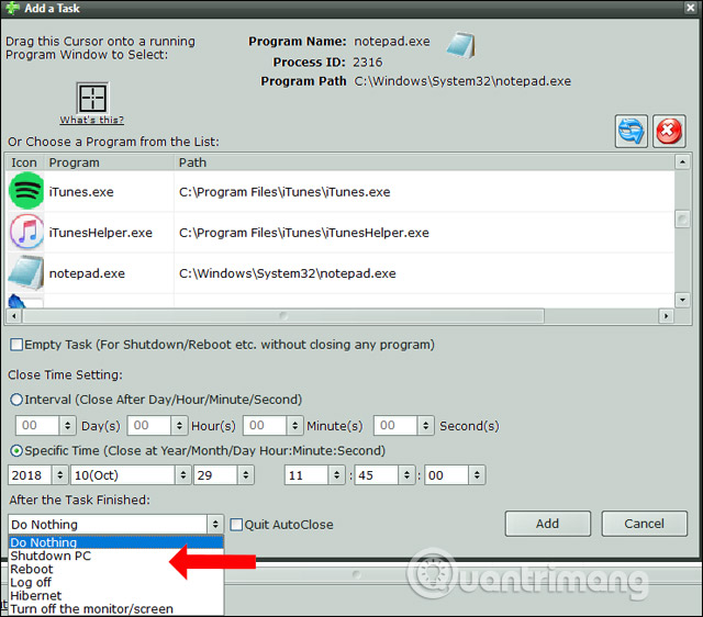 How to automatically turn off software on Windows Picture 5