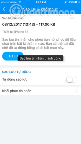 How to backup and restore messages on iPhone Zalo Picture 6