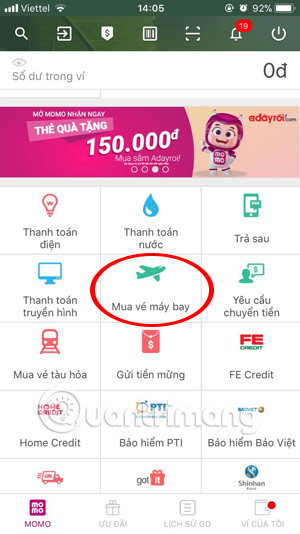 How to book air tickets by phone with Momo wallet - TipsMake.com