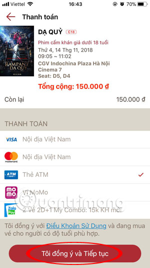How to book movie tickets on the phone with CGV Cinemas Picture 10