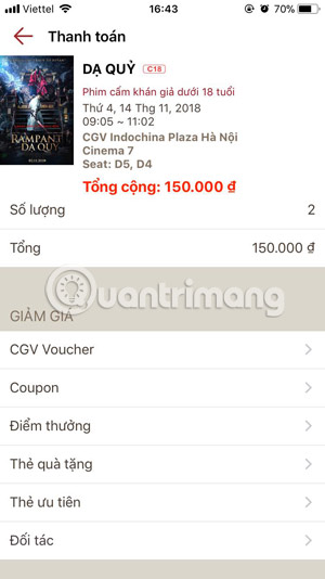 How to book movie tickets on the phone with CGV Cinemas Picture 9