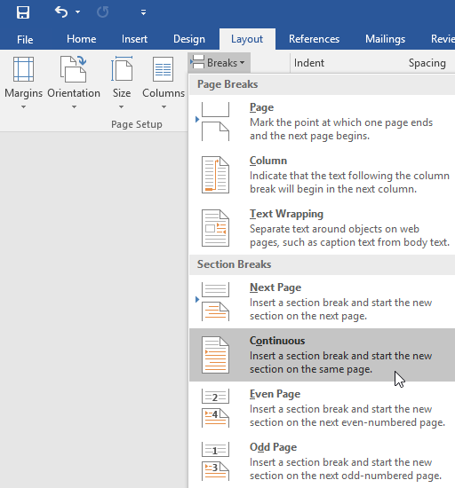 word for mac 2016 page break skips number