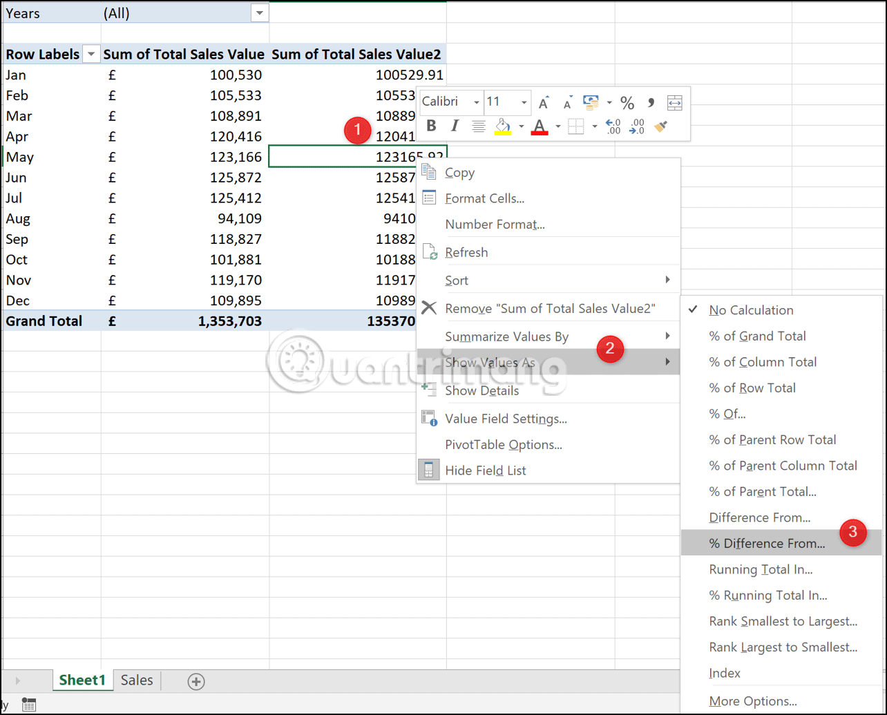 How to calculate the percentage change in Pivot Table in Excel Picture 10