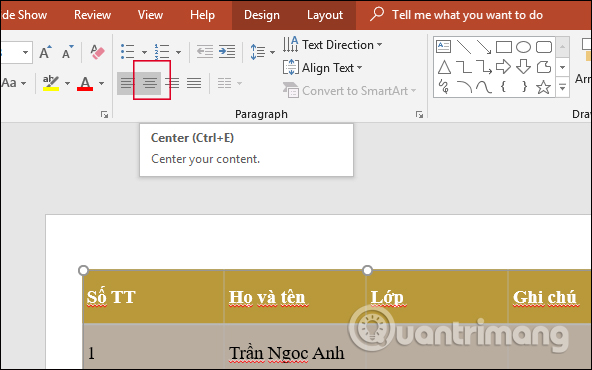 How to center the cell in the PowerPoint table - TipsMake.com