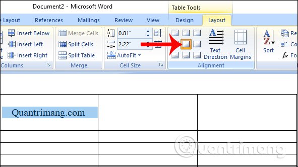 microsoft word align middle of cell