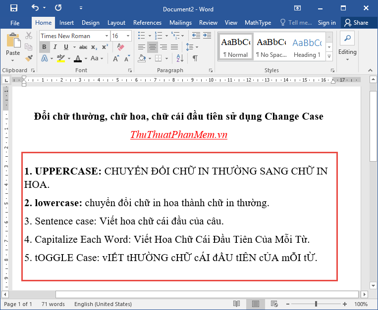 How to change lowercase letters, uppercase letters, uppercase first letter in Word Picture 7