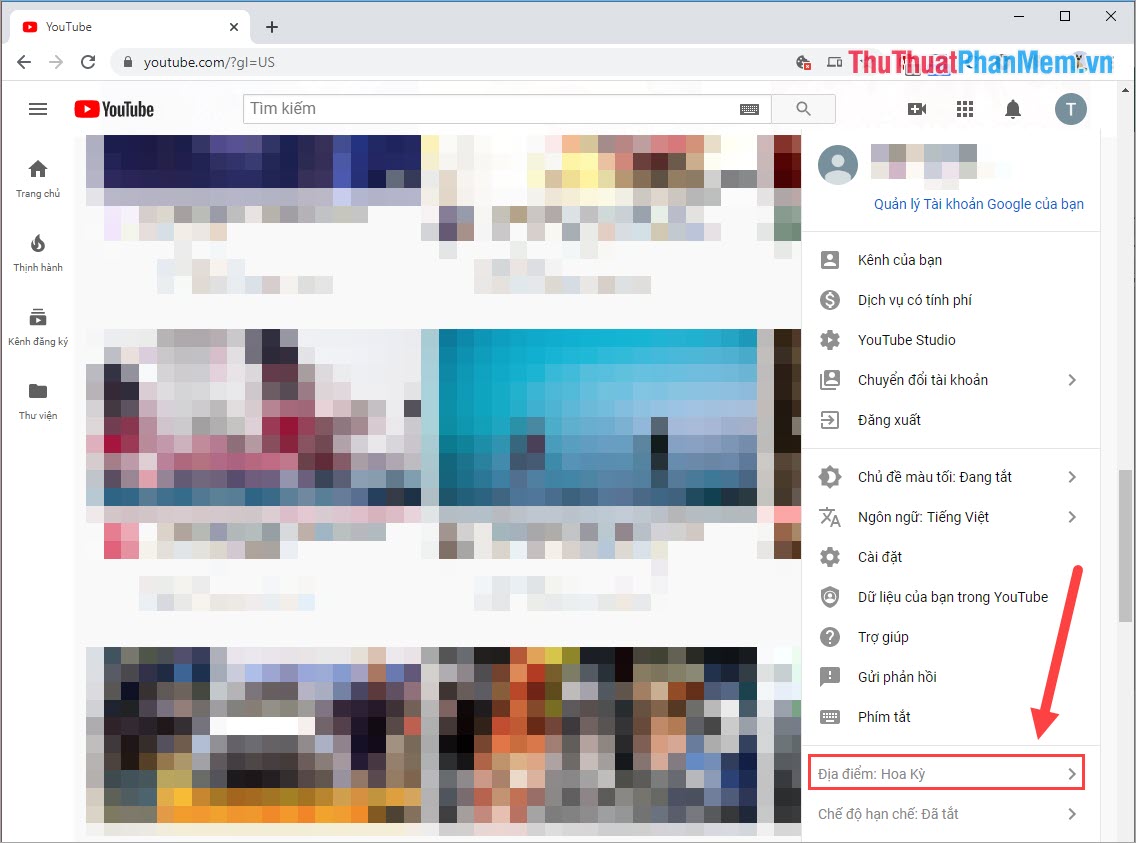 How to change the country, language on YouTube Picture 7