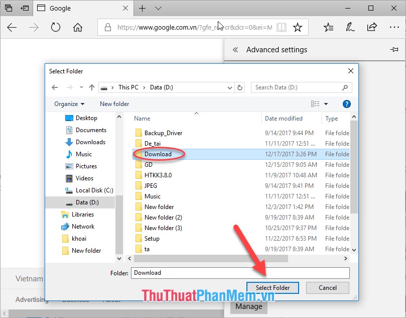 How to change the default Download folder on any browser Chrome, Coc Coc, Edge, Firefox Picture 11