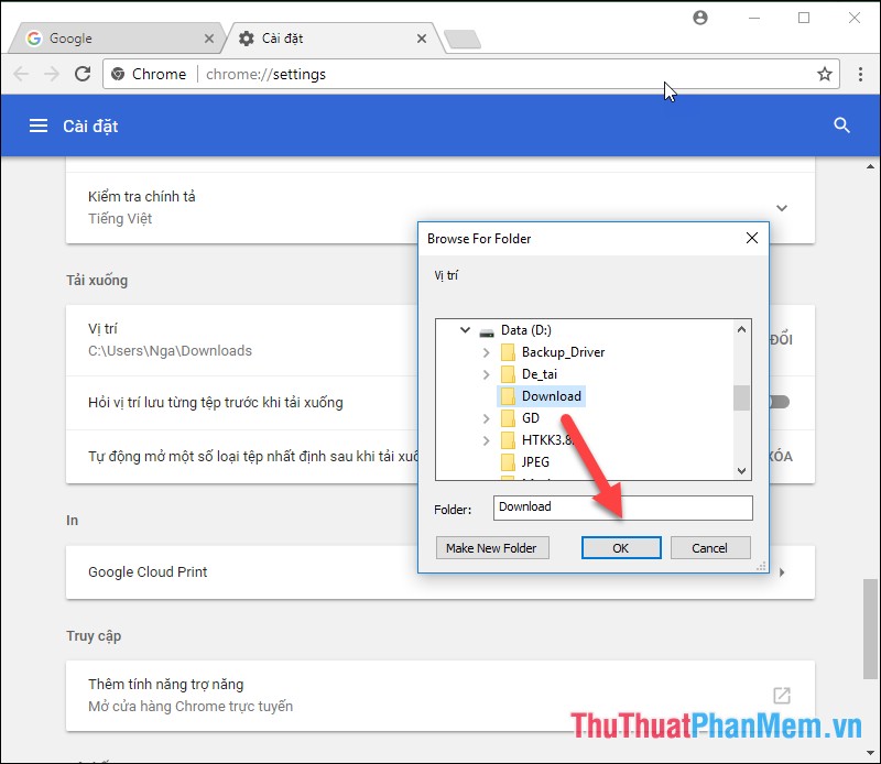 How to change the default Download folder on any browser Chrome, Coc Coc, Edge, Firefox Picture 4