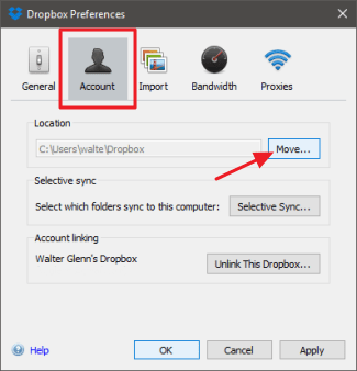 How to change the Dropbox folder default location? Picture 3