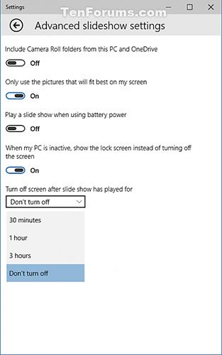 turn off slideshow windows 10