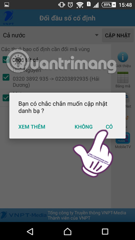How to change the phone area code with VNPT Update Contacts Picture 10