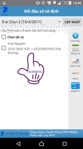 How to change the phone area code with VNPT Update Contacts Picture 7