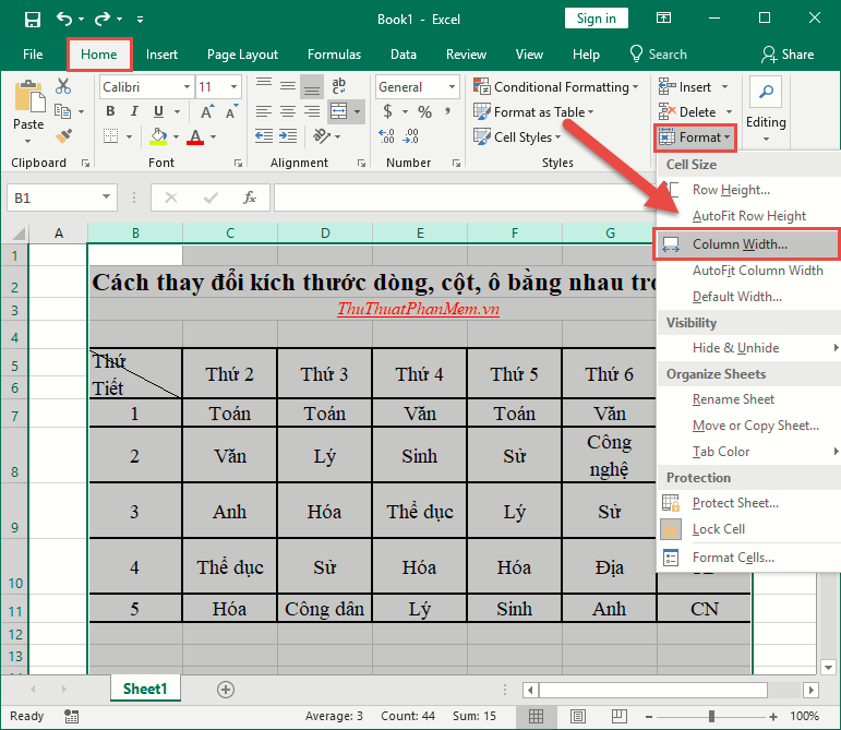 How to change the size of rows, columns, cells equally in Word, Excel