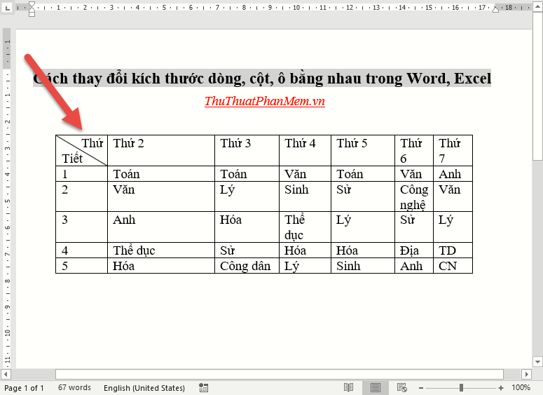 How to change the size of rows, columns, cells equally in Word, Excel Picture 2