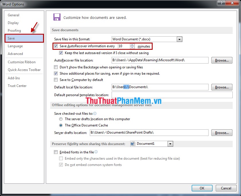 How to change the time automatically saved in Word 2007, 2010, 2013 Picture 6