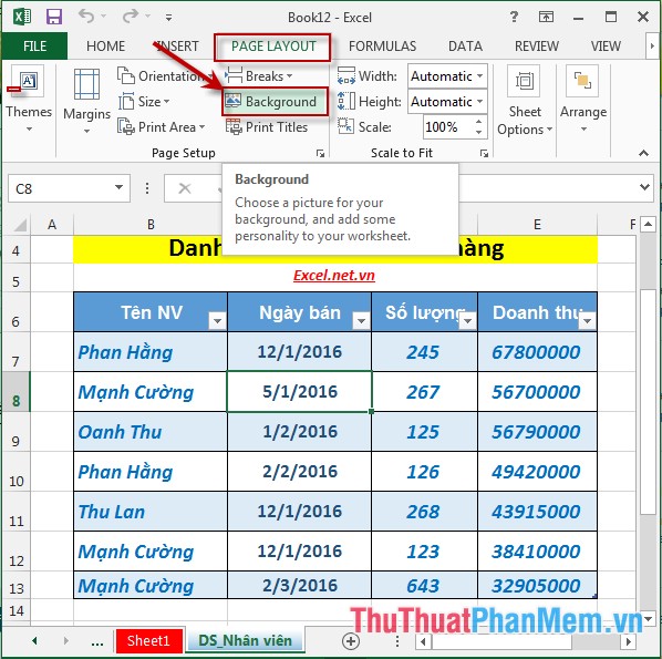 How to choose images as a background for a spreadsheet in Excel Picture 1