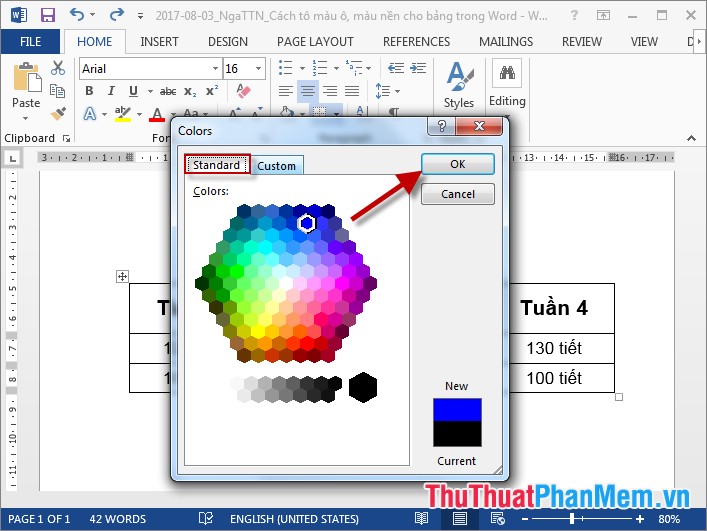 How to color cells, background colors for tables in Word Picture 5