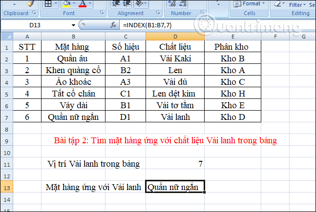 How to combine Index and Match functions in Excel - TipsMake.com