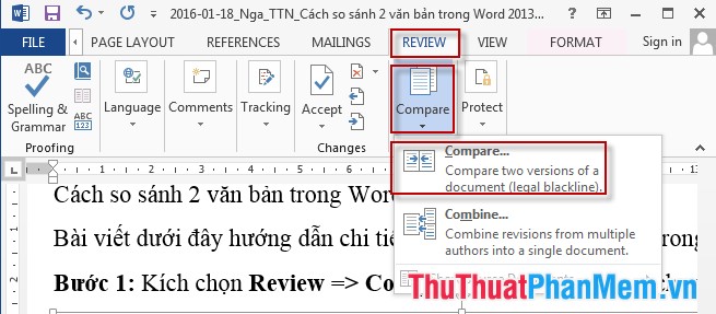 How to compare 2 documents in Word Picture 1
