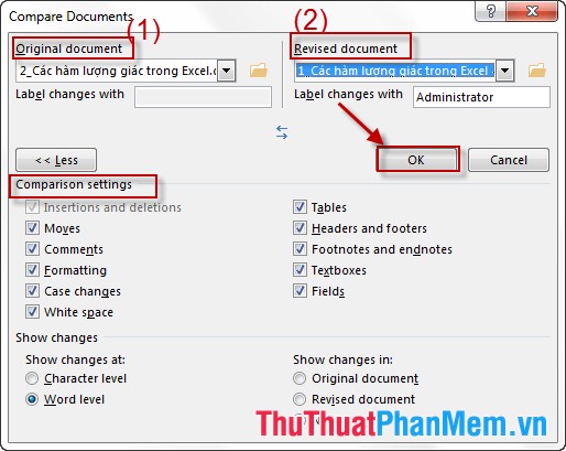 How to compare 2 documents in Word Picture 2