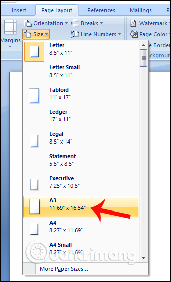 How to convert A4 size prints to size in Word