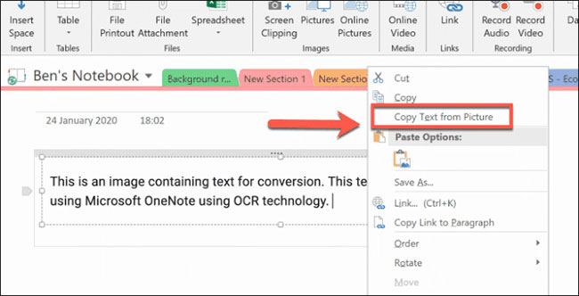 copy text from pdf in onenote for mac