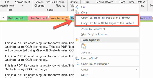 copy text from pdf in onenote for mac