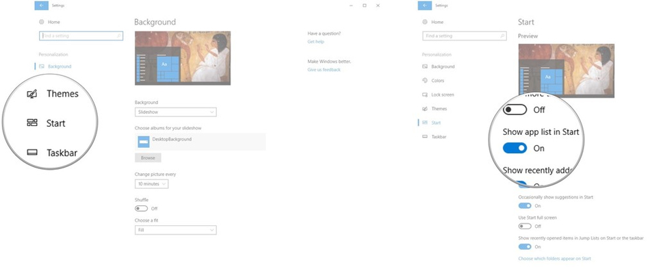How to create a folder and hide the Start menu application list Windows 10 Creators Picture 5