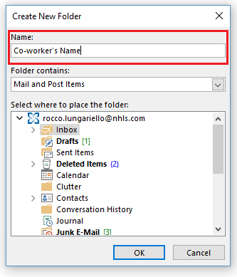 How to create a folder in Outlook 2016 using the rule Picture 5