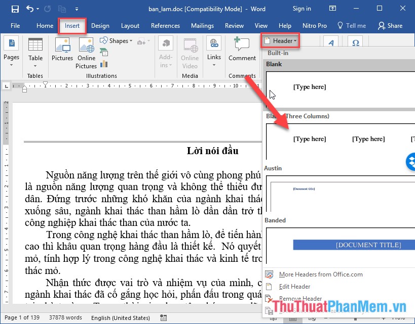 How to create a page header (Header) and footer (Footer) in Word Picture 2