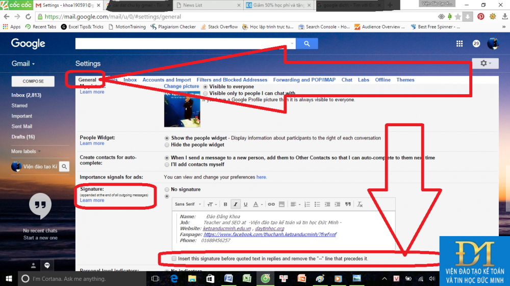 How to Create a signature for Gmail and insert photos, links, Anchor Text into Gmail signatures Picture 3