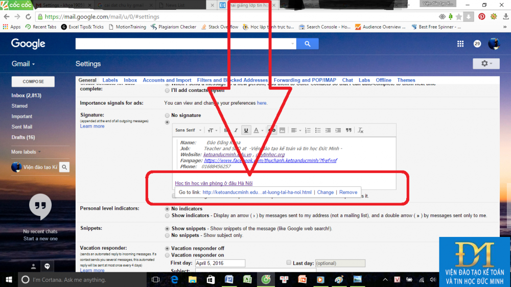 How to Create a signature for Gmail and insert photos, links, Anchor Text into Gmail signatures Picture 8