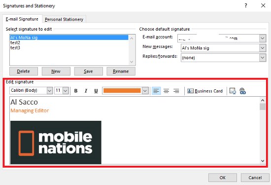 How to create a signature in Outlook 2010, 2016 Picture 4