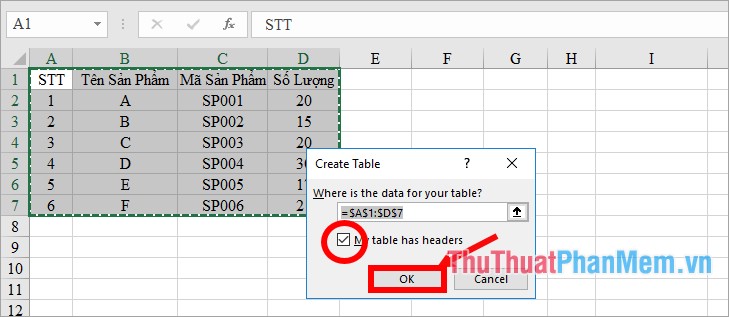 how to insert a table with headers in excel 2016