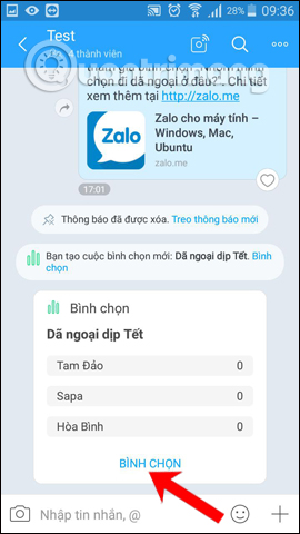 How to create a vote on the chat group Zalo phone Picture 5