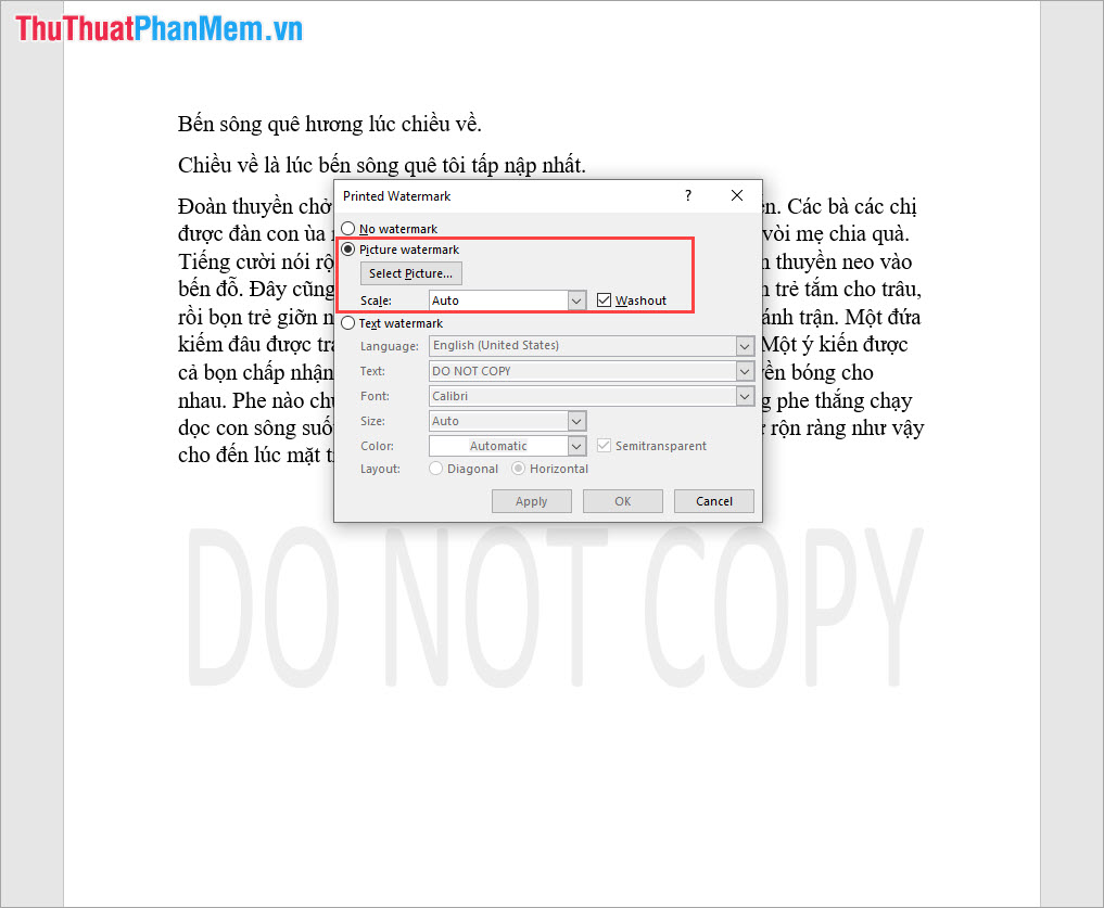 How to create and delete Watermark in Word 2016 Picture 5