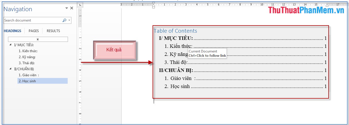 How to create automatic table of contents in Word 2013 Picture 5