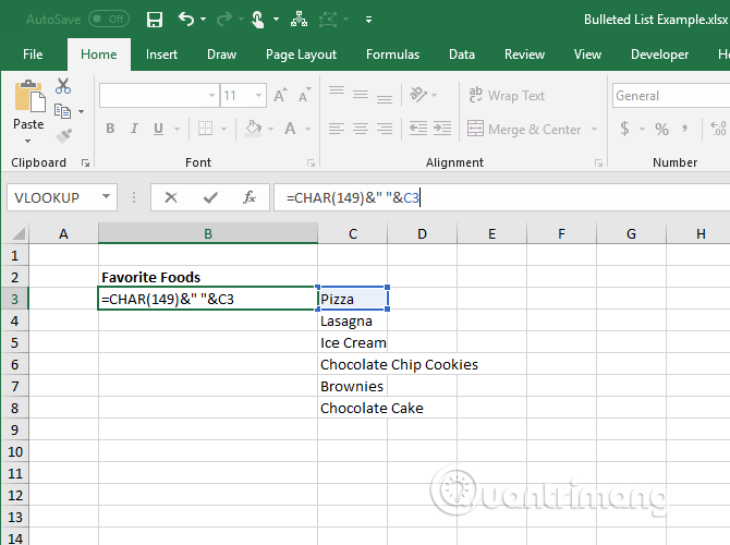 How to create bullet list in Excel - TipsMake.com