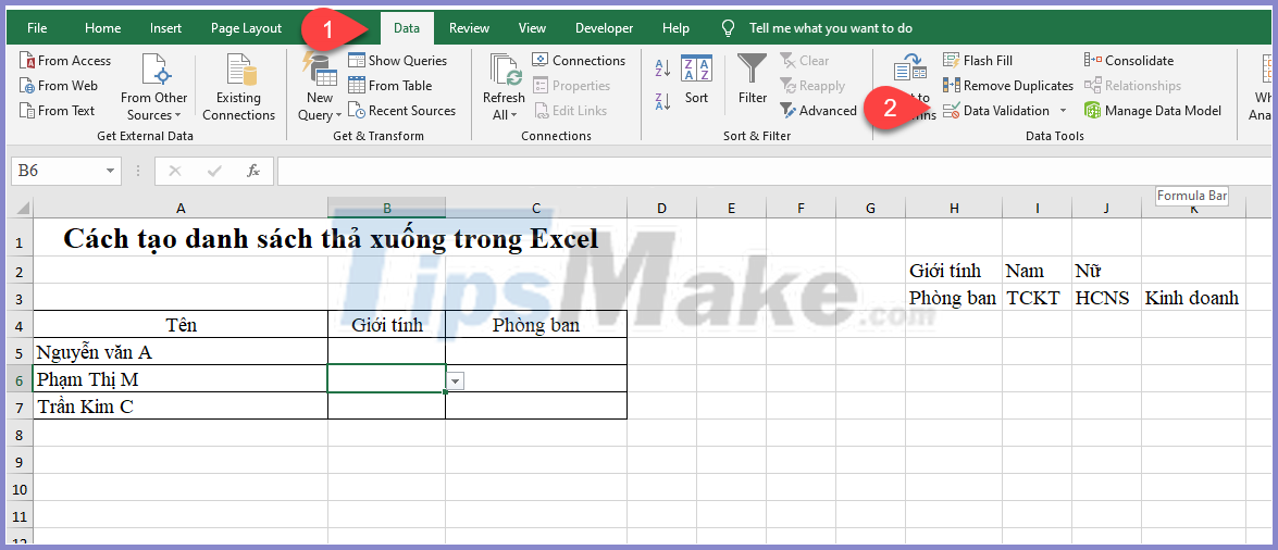 How to create drop down lists in Excel - TipsMake.com