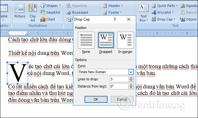 How to create large text at the beginning of the text on Word Picture 4