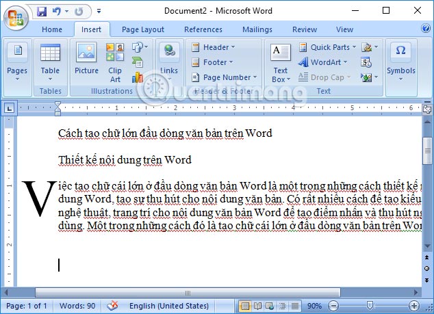 How to create large text at the beginning of the text on Word ...