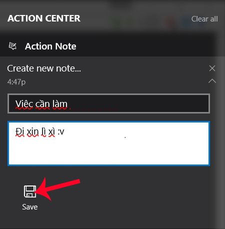 How to create notes on Action Center for Windows 10 Picture 3