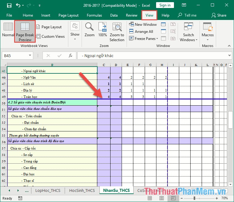 excel 2016 page break preview view