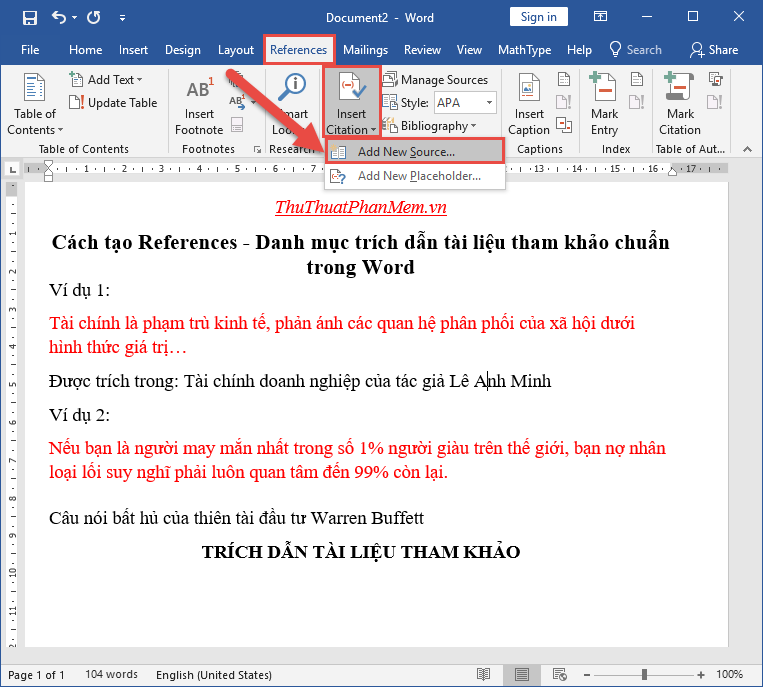 How to create References - A list of references to standard references in Word Picture 1