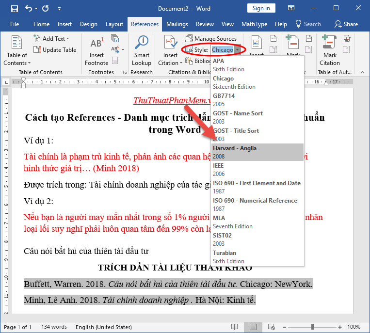 How to create References - A list of references to standard references in Word Picture 11