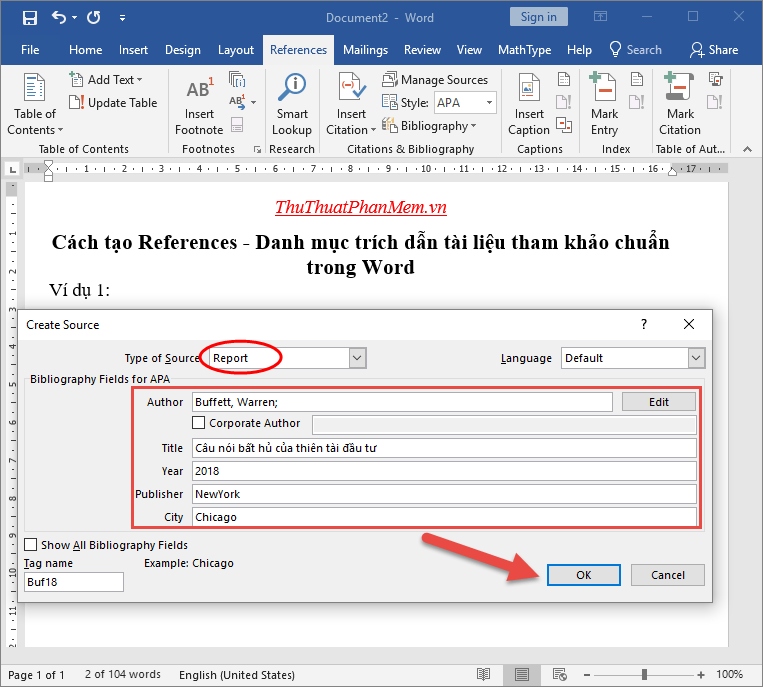 How to create References - A list of references to standard references in Word Picture 6