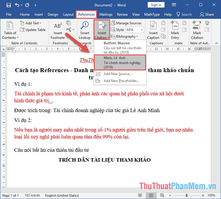 How to create References - A list of references to standard references in Word Picture 7