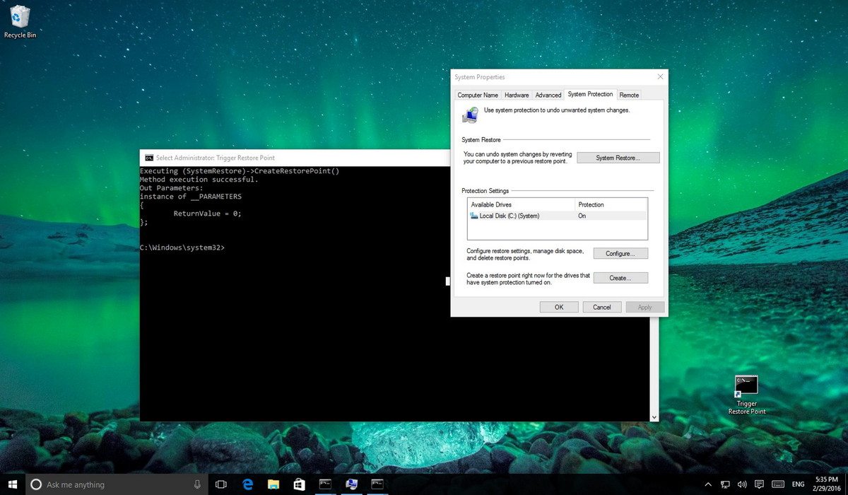 How to create Restore Point on Windows 10 with just 1 double click Picture 1
